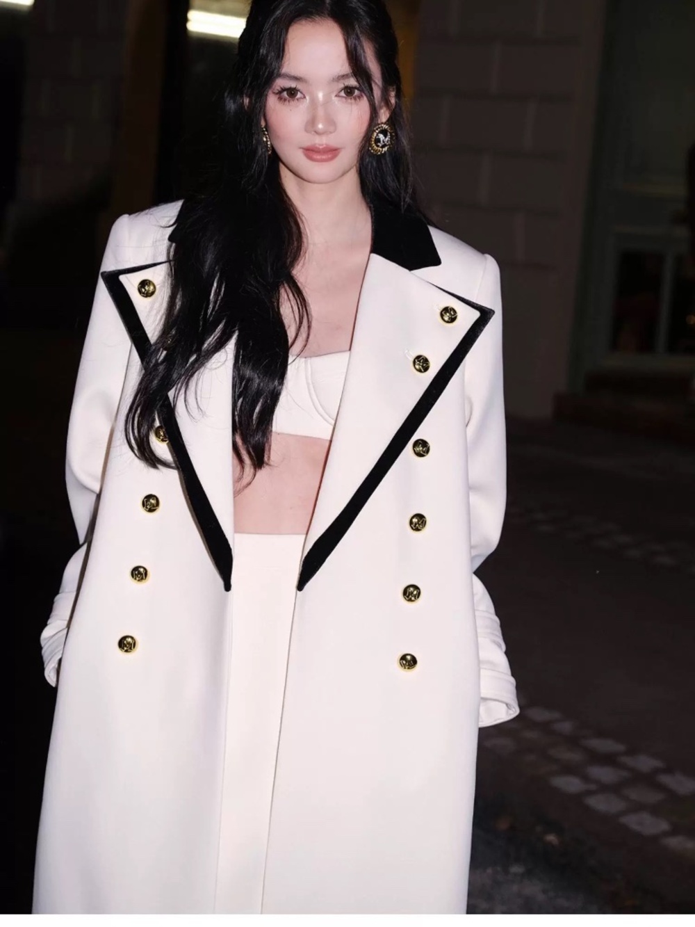 NWT Maison Wester Cream/Black Luxury Contrast Trim Double-Breasted Coat